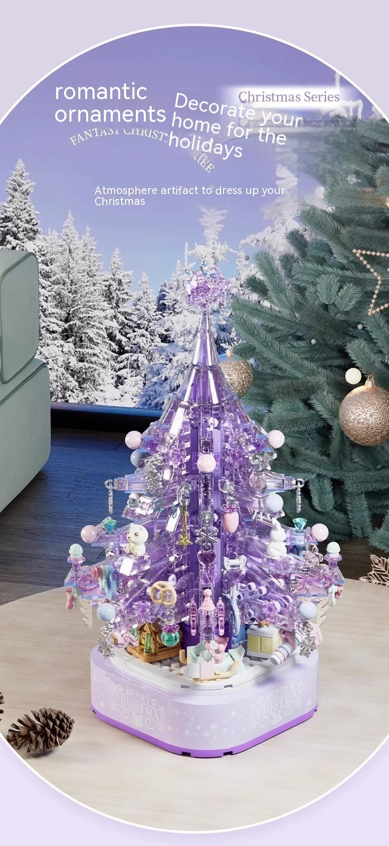 Bloques de construcción de partículas pequeñas para ensamblar, modelo de rompecabezas de árbol de Navidad