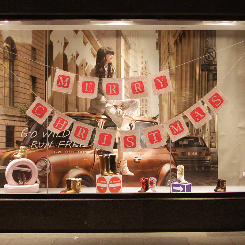 Bandera de tela de saco de Feliz Navidad, estandarte navideño, decoración navideña